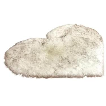 Imagem de Tapete de pelúcia em forma de coração, quarto, sala de estar, menina, antiderrapante, tapete pequeno, 30 x 40 cm, tapetes têxteis para decoração de casa (branco-cinza)