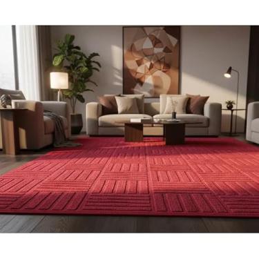 Imagem de Tapete Sala Antiderrapante Jacquard com Relevo Geométrico Sem Pelo Tapete de Sala(Linhas Bordo)