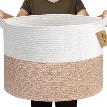 Imagem de MEGASKET Cesta de cobertor supergrande de 115L, caixa de armazenamento de brinquedos para cães infantis, organizador de brinquedos de bebê de berçário, cesto de tecido de corda de algodão, cesta jumbo