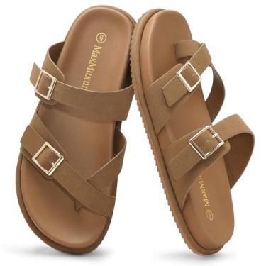 Imagem de MaxMuxun Sandálias femininas sem cadarço femininas 2026, sandálias planas confortáveis com alça ajustável para atividades ao ar livre, praia e verão, Marrom, 41