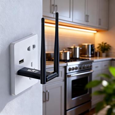 Imagem de Adaptador de rede WiFi USB com antena dupla, extensor de Internet sem fio de 300 Mbps para uso doméstico