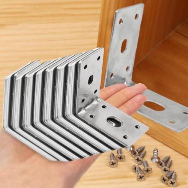 Imagem de 2 peças de suportes de canto em forma de L, suporte de prateleira com parafusos, suporte de canto ajustável, suporte de canto para gaveta, 7 x 3,6 cm (prata de ferro)