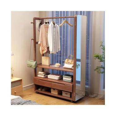 Imagem de Cabide de roupas de corredor cabide de chão porta de entrada área de pendurar madeira maciça cabideiro de casaco leve quarto cabide chapéu suporte (nogueira, médio)