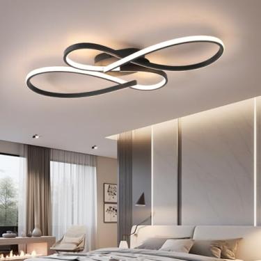 Imagem de Luminária de teto LED moderna para quarto, sala de estar, pendente preta, lustre para mesa de jantar, design geométrico criativo, luminária de teto para quarto, dimerizável com controle remo