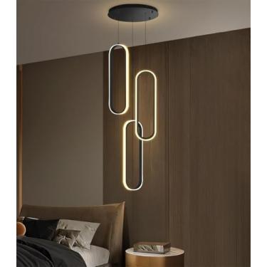 Imagem de Luminária pendente moderna de LED, lustre longo para escada, sala de estar, alumínio e acrílico, dimerizável, para quarto, sala de jantar, restaurante, cozinha, varanda, escritório (preta, 3
