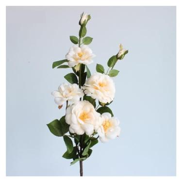 Imagem de KEG801302 Flores falsas simuladas ramo de rosas para casa, casamento, banquete, aniversário, dia dos namorados, decoração de flores artificiais, vaso de seda, decoração de arranjo de flores (bege)