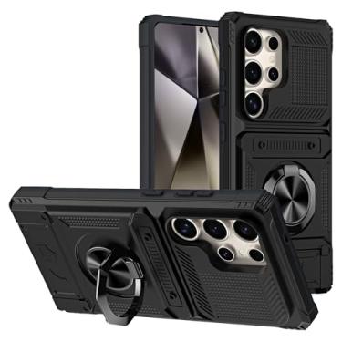 Imagem de POYUFRG Capa magnética para Samsung Galaxy S26 Ultra/S26 Plus/S26, capa de telefone à prova de choque com suporte de anel rotativo, preta, S26