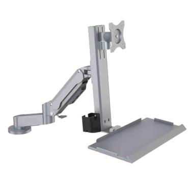 Imagem de KEG801302 Escritório dois braços com teclado de engenharia suporte giratório ajustável prata estilo desktop acessórios de mesa