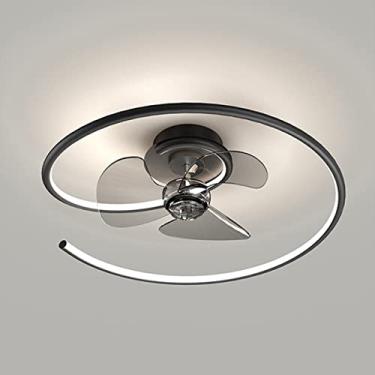 Imagem de Ventilador de teto com iluminação e controle remoto, silencioso, design minimalista, moderno, com lâmpada LED redonda para quarto, cozinha, sala de jantar e sala de estar (preto)