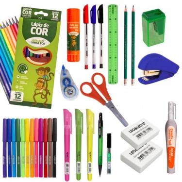 Imagem de Kit Lápis de Cor 24 Cores Hidrocor Apontador Lápis Borracha Cola Mater