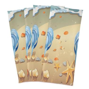 Imagem de Wassud Toalhas de cozinha toalhas de prato de cozinha de praia pacote com 4 panos de prato macios com laço para pendurar toalha de mão super absorvente de secagem rápida toalhas de chá de mesa