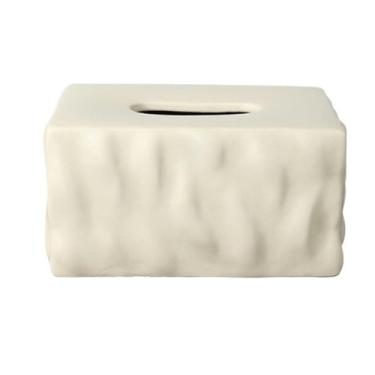 Imagem de Capa de caixa de lenços de papel cerâmico, cor sólida, textura irregular, suporte para lenços de mesa, suporte de caixa de lenços (bege)