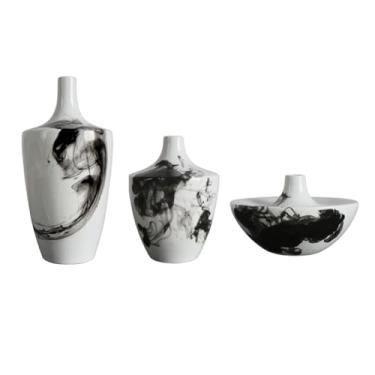 Imagem de Conjunto de três peças de vaso de cerâmica de tinta moderna e moderna para casa, sala de estar, arranjo de flores, decoração de mesa chinesa, decoração zen, centros de mesa
