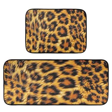 Imagem de xigua Conjunto de 2 peças de tapetes e tapetes de cozinha com estampa de leopardo, tapetes de cozinha macios absorventes para chão, tapete de cozinha, antiderrapante, conjunto de capachos, 50 x 120 cm