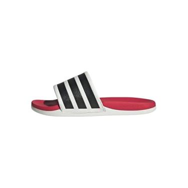 Imagem de adidas Sandália Adilette Comfort 2.0 unissex para adultos, Branco cristal/preto/vermelho lúcido, 10 Women/9 Men