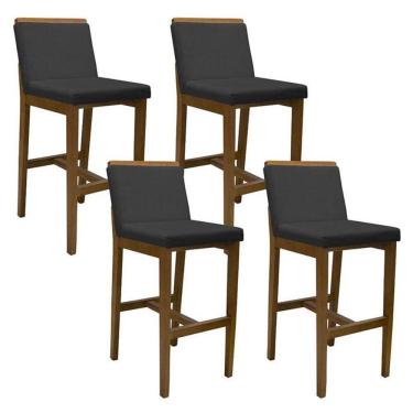 Imagem de Banqueta Alta Kit 4 Peças Londres Corino Preto - Fratello