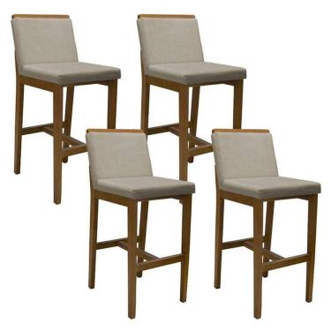 Imagem de Banqueta Alta Kit 4 Peças Londres Linho Bege - Fratello
