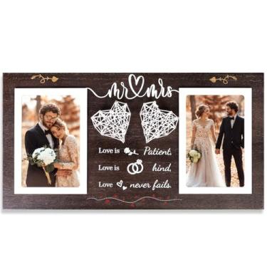 Imagem de Bravo West Porta-retrato de casamento para recém-casados, Sr. e Sra. Molduras para presentes de despedida de solteira e noivado, 2 peças de 10 x 15 cm para presentes de casamento para casais