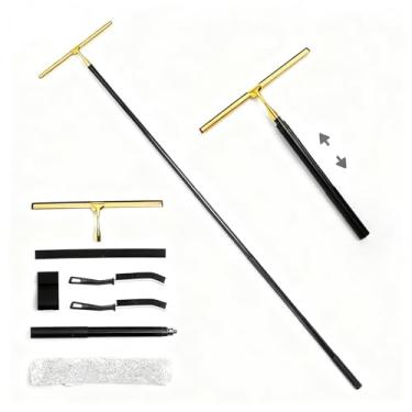 Imagem de Mesiiloly Rodo de janela de cabo longo de 151 cm com haste de extensão, rodo de chuveiro de metal de 31,5 cm de largura para portas de vidro, rodo de piso para limpeza de janelas domésticas, parede de