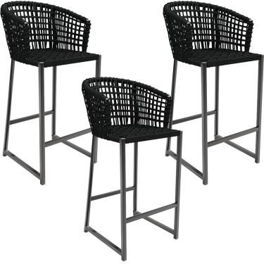 Imagem de Kit 03 Banqueta Para Área Gourmet Cozinha Varanda Corda Náutica Porto D04 Preto - Lyam Decor