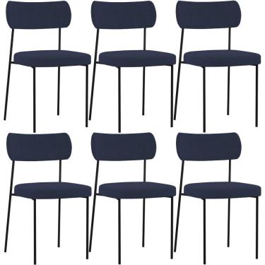 Imagem de Kit 06 Cadeiras Estofadas Para Sala De Jantar Melina L02 Suede Azul Marinho - Lyam Decor
