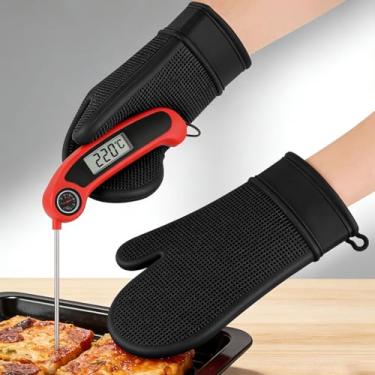 Imagem de Luvas de forno de silicone resistentes ao calor - luvas de alta temperatura, luvas de forno isoladas para cozinhar, grelhar e assar (preto)