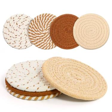 Imagem de Conjunto de 4 porta-copos para bebidas, tecido de algodão 4 cores absorventes para copos de decoração de casa - Bebida quente ou fria engrossada (Cáqui)