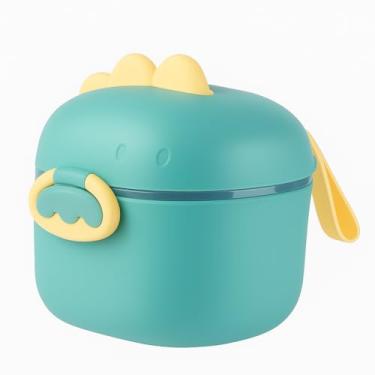 Imagem de Porta Leite em Pó 400ml com Colher Dosadora Dinossauro, Trava de Segurança, Anel de Silicone Antivazamento, BPA Free, Ideal para Passeio, Viagem e Uso Diário (VERDE)