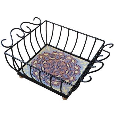 Imagem de Fruteira De Mesa Ferro E Azulejo Quadrada Grande Pra Cozinha Azulejo G6