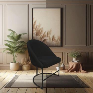 Imagem de Cadeira Poltrona De Jantar Bela Veludo Preto Base Metálica Industrial Preto - Pallazio