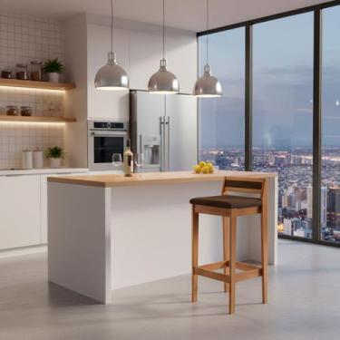 Imagem de Banqueta Baixa 70cm para Bancada Assento Estofado em Linho Cecilia cor