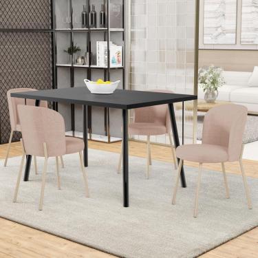 Imagem de Kit 03 Cadeiras Para Sala De Jantar Cozinha Estofada Gavi Arena L02 Linho Rosê - Lyam Decor