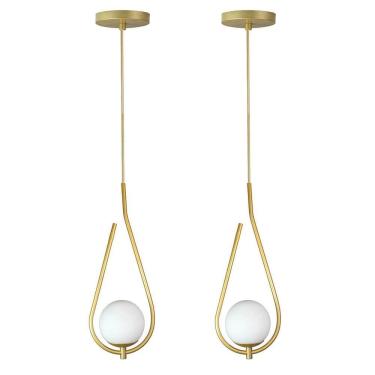 Imagem de Kit 2 Pendentes Lustres On Drop Dourado Globo De Vidro Branco