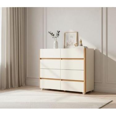 Imagem de Cômoda 8 Gavetas Off White com Amadeirado  Grande, Moderna e Espaçosa 