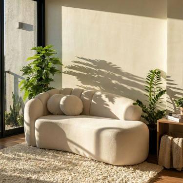 Imagem de Sofá Curvo 3 Lugares Orgânico Confortável Serena Boucle Bege - Montanari`s Decor