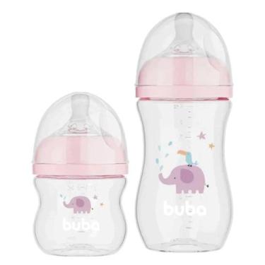 Imagem de Kit 2 Mamadeira Buba Tam 1 e 2 Easy Flow 120ML e 270ML Elefante Rosa