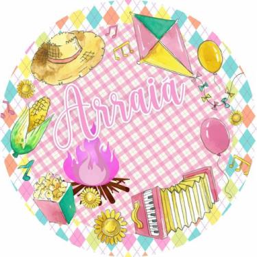Imagem de Painel de Tecido Sublimado Redondo Festa Junina Arraiá Menina Rosa c/ 