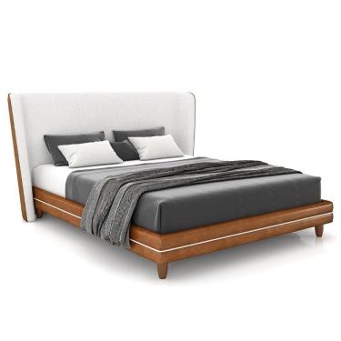 Imagem de Cama King 195cm Com Cabeceira Many P02 Bouclê Off-caramelo - Mpozenato