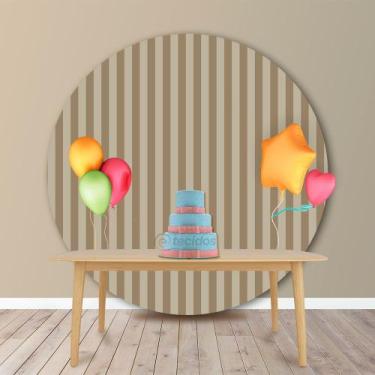 Imagem de Painel Redondo em Jacquard Bege Escuro (Fendi) Listrado - Jacquard Tra