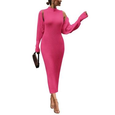 Imagem de Conjunto Feminino de Dois Peças PRETTYGARDEN Vestido Maxi Tricô Rosa P