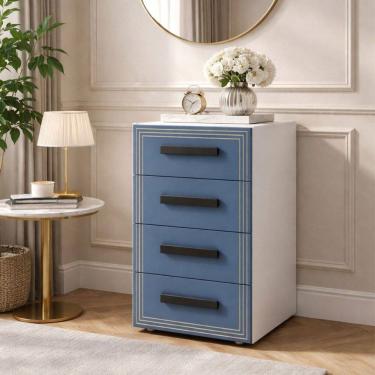 Imagem de Gaveteiro Valência 4 Gavetas Azul/Branco - Politorno