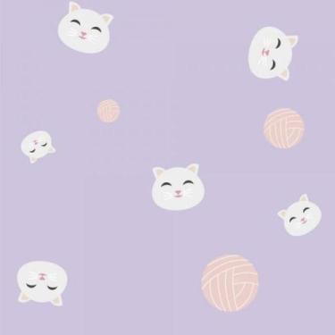 Imagem de Papel De Parede Infantil Gato E Bola De Lã - Drop de Casa