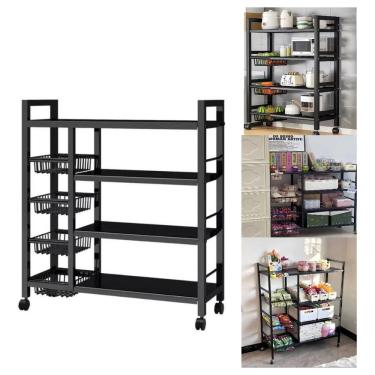 Imagem de Organizador Multiuso Inox Carrinho Suporte Microondas Forno Galao Agua Fruteira De Chao 4 Prateleiras Multifuncoes Porta