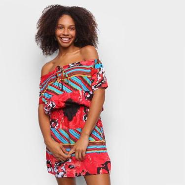 Imagem de Vestido Água Viva Ombro a Ombro Estampado, Vermelho, Azul, M