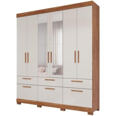 Imagem de Guarda Roupa Lisboa 6 Portas de Bater 5 Gavetas Espelho MDF - Panan, C