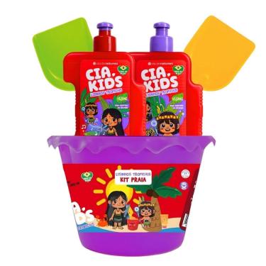 Imagem de Kit Cia Da Natureza Praia Lisinhos Tropicais: Shampoo, Condicionador 250ml, Balde e Acessórios