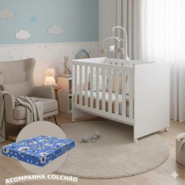 Imagem de Berço Infantil Americano Katatau Flex 3 Em 1 Branco Brilho Com Colchão