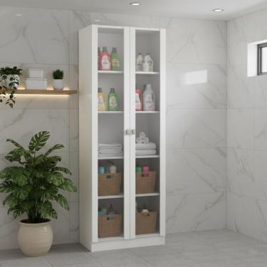Imagem de Armário Multiuso Lavanderia 2 Portas Com Vidro 59,8cm Multimóveis Cr30053 Branco