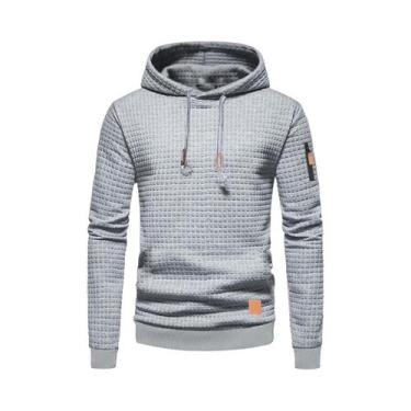 Imagem de Moletom Masculino Quente Com Padrão Waffle, Casual, Sólido, Pullover S