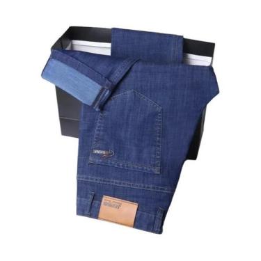 Imagem de Calças Jeans Masculinas Azuis Em Denim Stretch Leves E Retas De Algodã